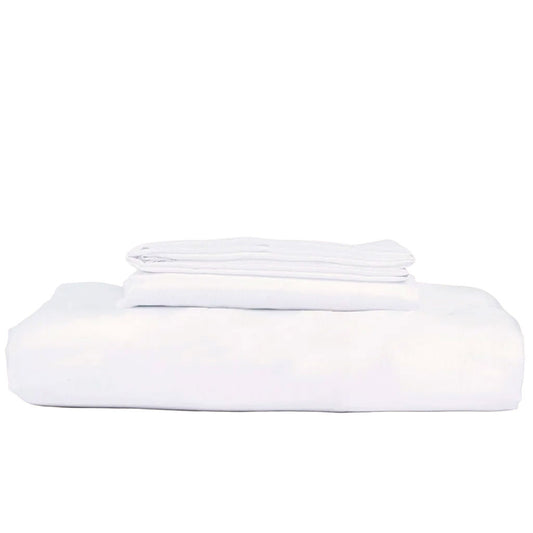 White bed sheets stacked on a white background