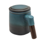 Blue Tea Infuser Cup with Lid and Wooden Handle