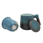 Blue Tea Infuser Cup with Lid and Wooden Handle