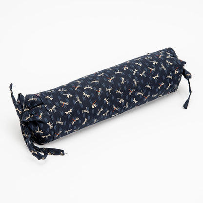 Buckwheat neckroll pillow with dragonfly pattern on a white background