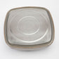 Square stainless steel metallic teapot bottom on a white background