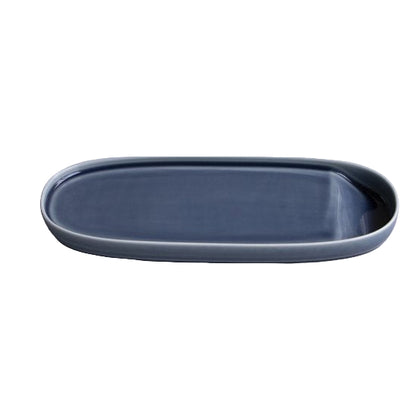 Navy blue ceramic platter on a white background