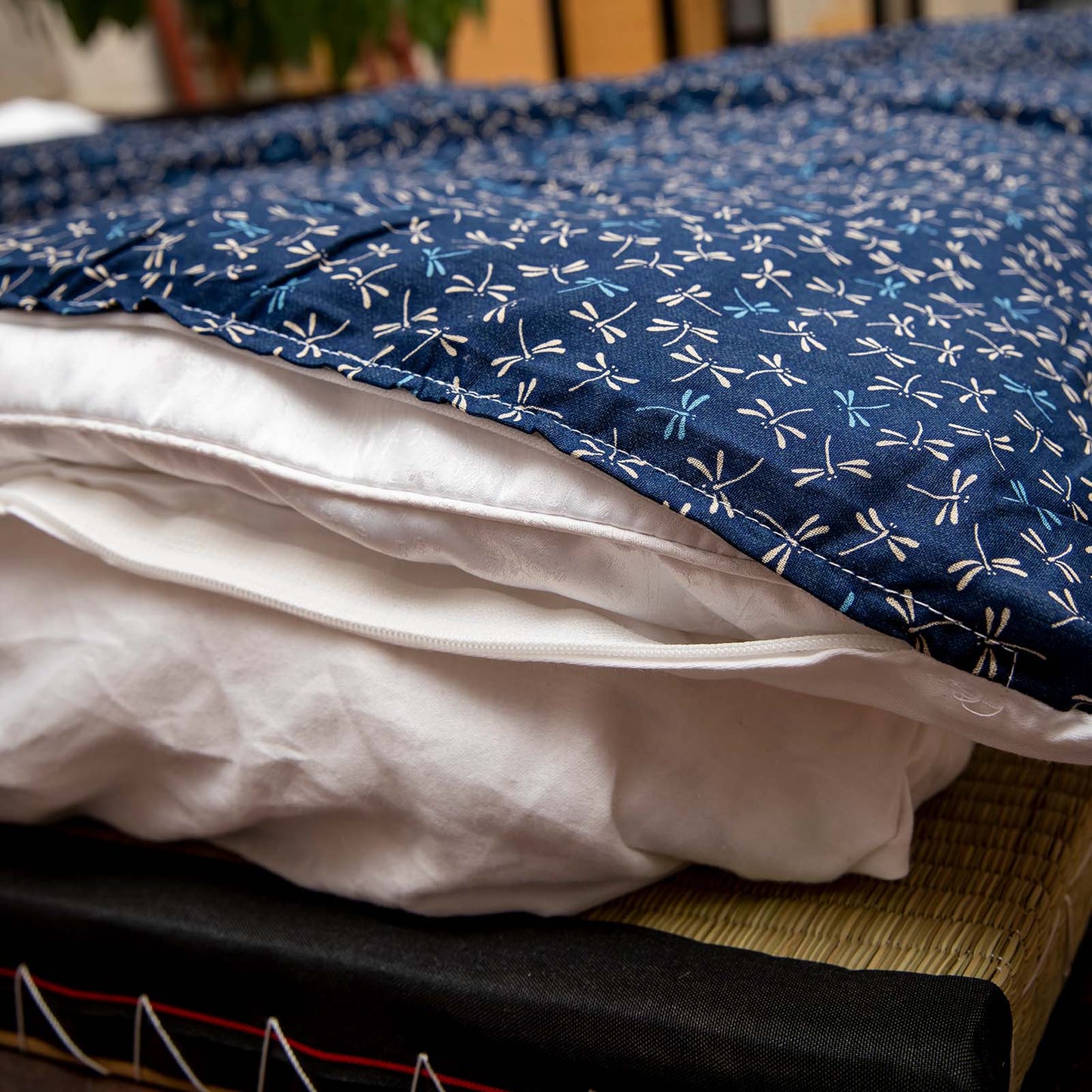 J-Life Tombo Navy Custom Kakefuton with Removable Cover_Kakefutons_Kakefuton with custom cover_Japan Tradition_Sleep System_Handmade__1__2__3